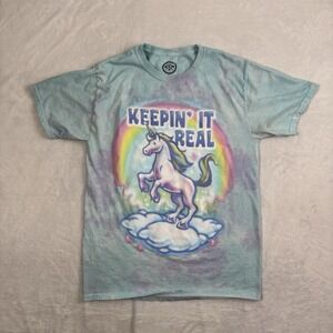 ODM Keepin' It Real Unicorn Tie-Dye Rainbow Graphic Shirt Men's Small